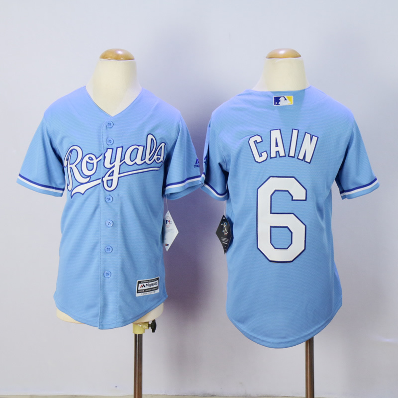 Youth Kansas City Royals 6 Cain Light Blue MLB Jerseys
